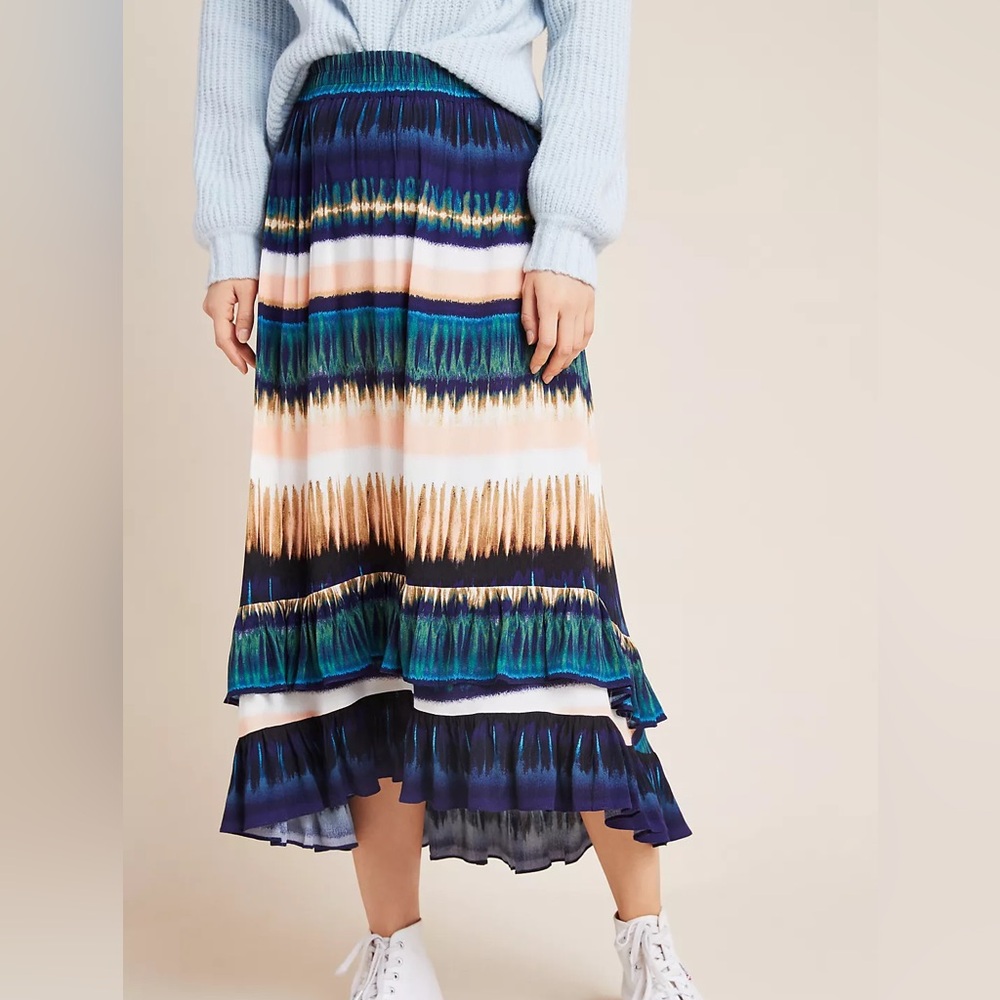 Anthropologie Patrizia Ruffled Maxi Skirt high low elastic waist size Medium